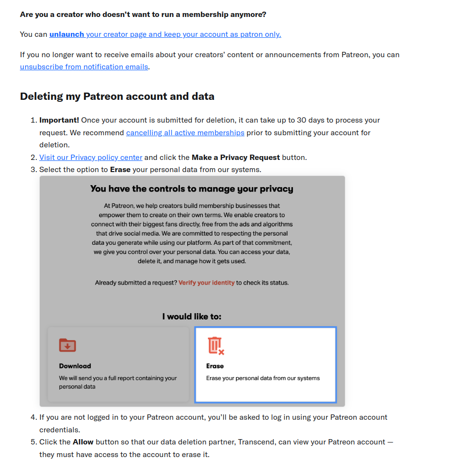 Deleting Your Main Accounts And Asking For Data Removal. Patreon Delete Account